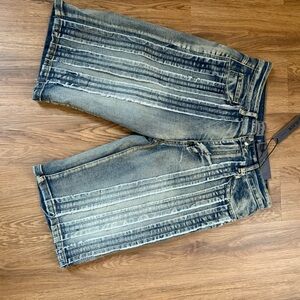 Men's Faded Blue Denim Jeans with Vertical Stitch Detail